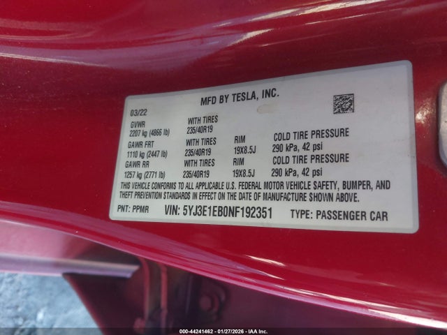 2022 TESLA MODEL 3 5YJ3E1EB0NF192351 Photo 8