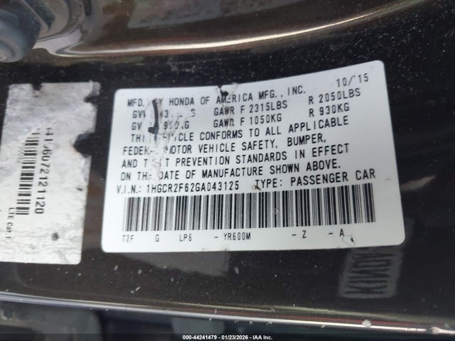 1HGCR2F62GA043125 Honda Accord Sport