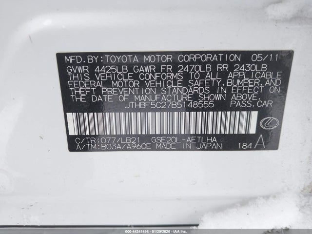 Продажа на аукционе авто 2011 Lexus Is 250, vin: JTHBF5C27B5148555, номер лота: 44241498