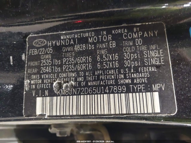 2005 HYUNDAI TUCSON KM8JN72D65U147899 Photo 8