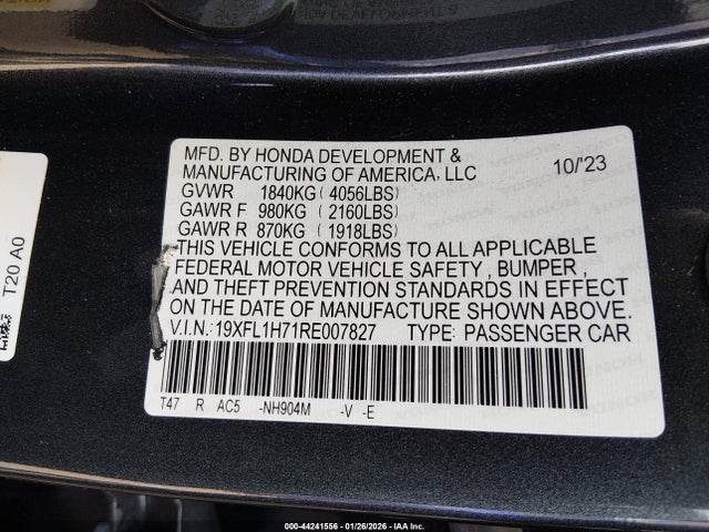19XFL1H71RE007827 Honda Civic Ex-l