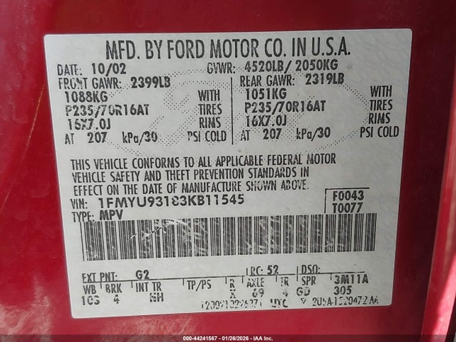 2003 FORD ESCAPE 1FMYU93183KB11545 Photo 8