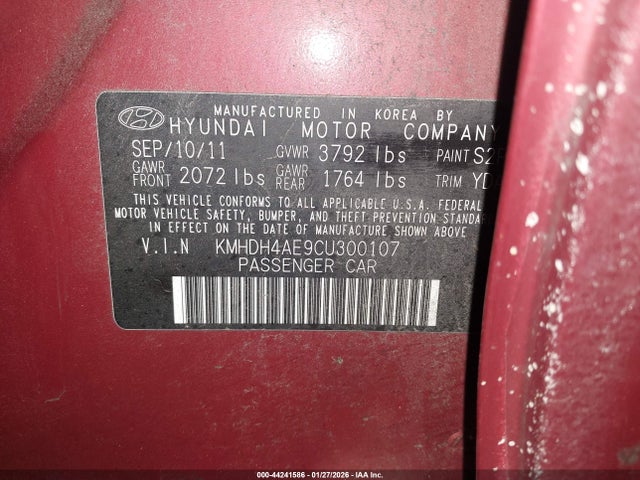 2012 Hyundai Elantra Gls (ulsan Plant) მანქანა იყიდება აუქციონზე, vin: KMHDH4AE9CU300107, აუქციონის ნომერი: 44241586