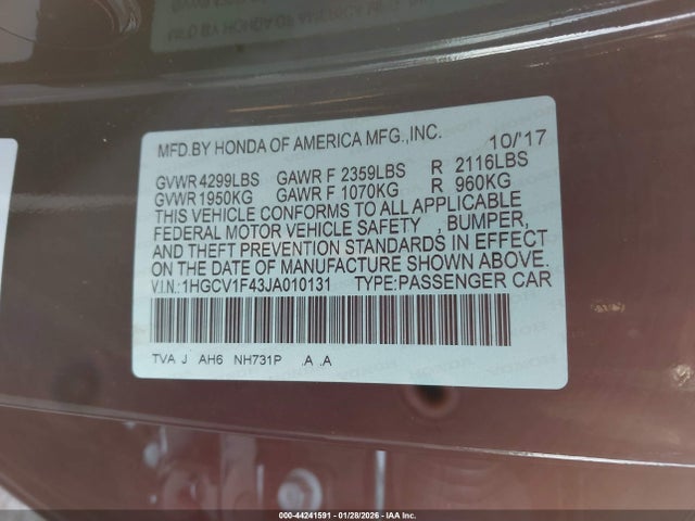 1HGCV1F43JA010131 Honda ACCORD EX
