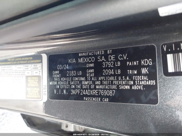 3KPF24ADXRE769087 KIA Forte Lxs