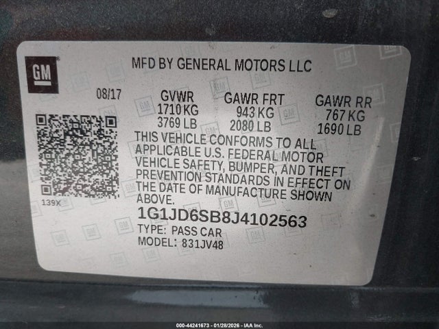 1G1JD6SB8J4102563 Chevrolet Sonic Lt Auto