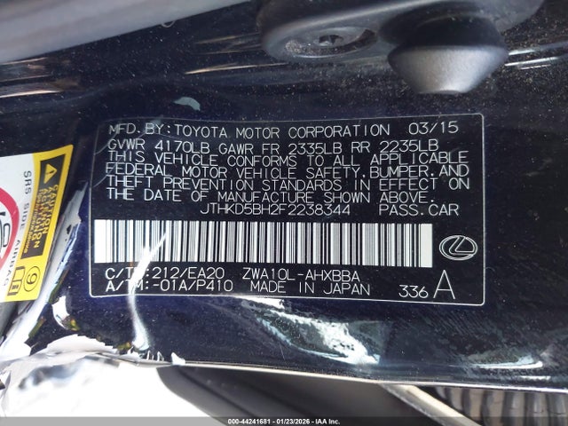 Lexus CT 200H 2015 JTHKD5BH2F2238344 Image 9