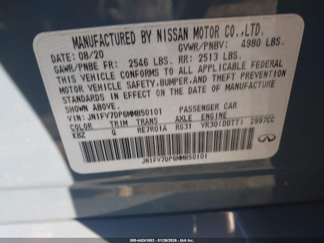 Aukcja sprzedaży 2021 Infiniti Q50 Red Sport 400, vin: JN1FV7DP6MM850101, numer aukcji: 44241683