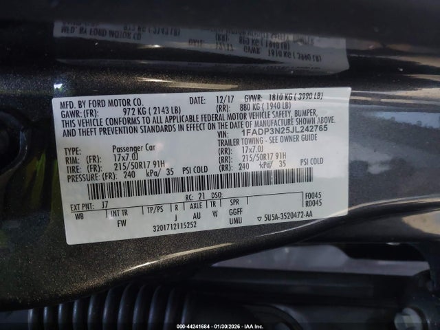 Продажа на аукционе авто 2018 Ford Focus Titanium, vin: 1FADP3N25JL242765, номер лота: 44241684