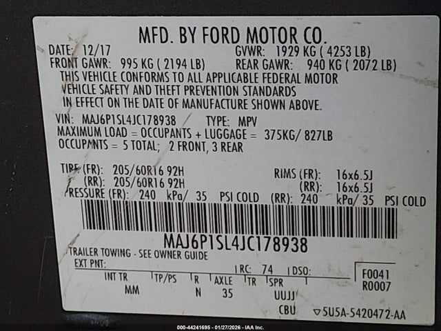 MAJ6P1SL4JC178938 Ford ECOSPORT S