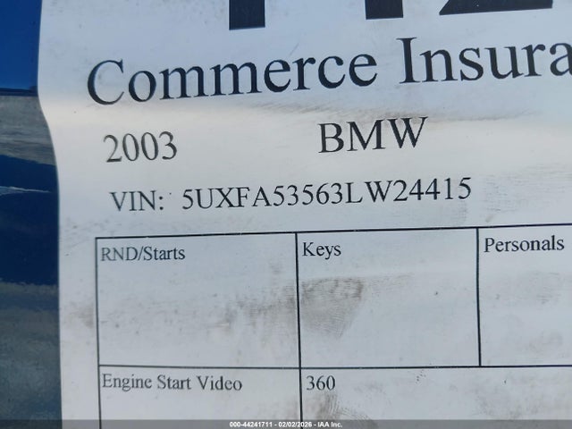 Aukcja sprzedaży 2003 Bmw X5 3.0i, vin: 5UXFA53563LW24415, numer aukcji: 44241711