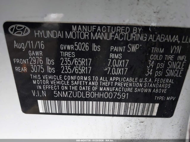 Продаж на аукціоні авто 2017 Hyundai Santa Fe Sport 2.4l, vin: 5NMZUDLB0HH007591, номер лоту: 44241738