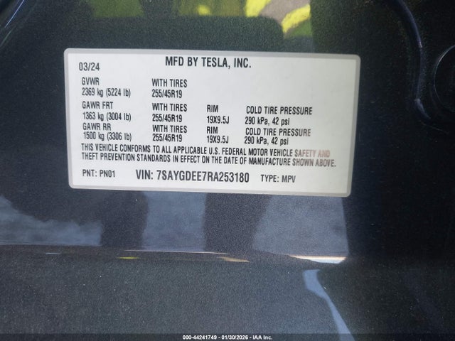 7SAYGDEE7RA253180 Tesla Model Y Long Range Dual Motor All-wheel Drive