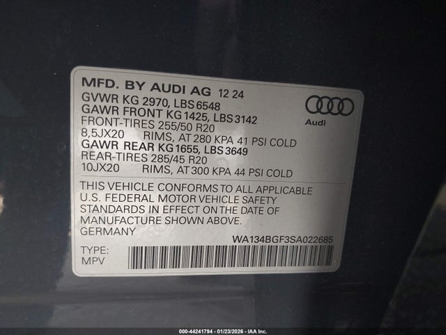WA134BGF3SA022685 Audi Q6 E-tron Prestige Quattro