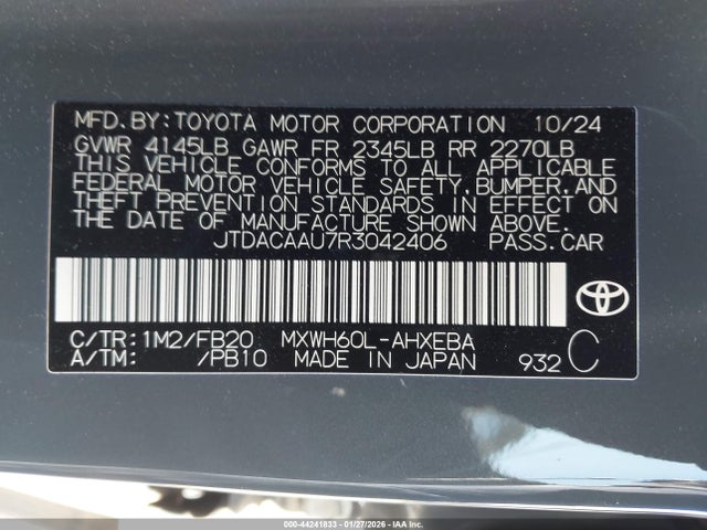 JTDACAAU7R3042406 Toyota Prius Le