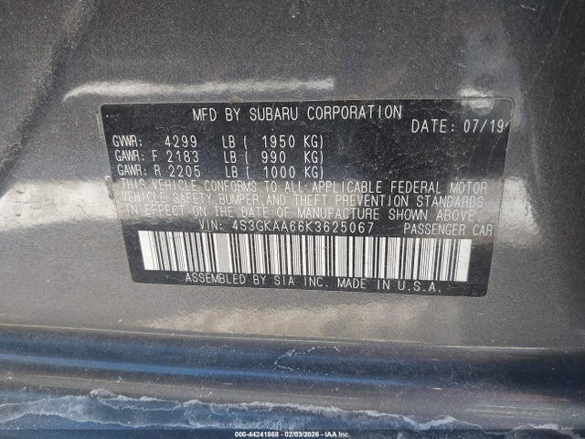 4S3GKAA66K3625067 Subaru Impreza 2.0i