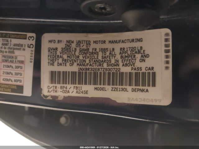 2007 TOYOTA COROLLA 1NXBR32E87Z930722 Photo 8