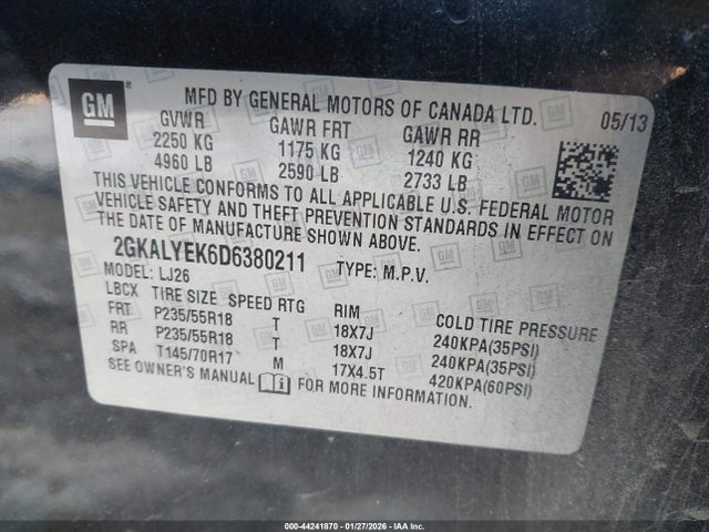 44241870 :رقم المزاد ، 2GKALYEK6D6380211 vin ، 2013 Gmc Terrain Denali مزاد بيع