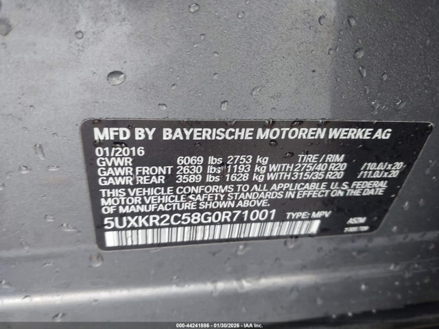44241886 :رقم المزاد ، 5UXKR2C58G0R71001 vin ، 2016 Bmw X5 Sdrive35i مزاد بيع