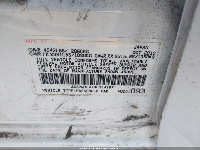 2011 MITSUBISHI LANCER EVOLUTION JA32W8FV7BU014397 Photo 8