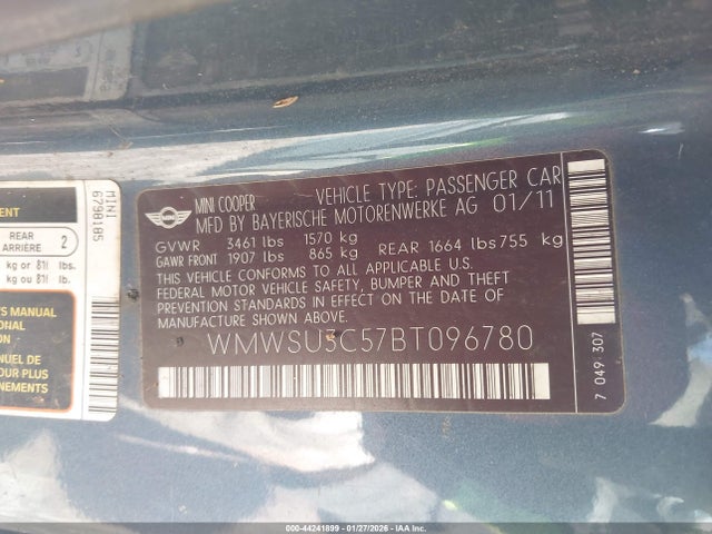 Продаж на аукціоні авто 2011 Mini Cooper, vin: WMWSU3C57BT096780, номер лоту: 44241899