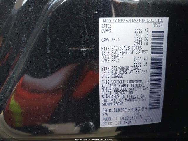 5N1DL1ER2RC348265 Infiniti QX60 PURE