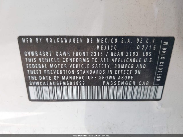 Продаж на аукціоні авто 2015 Volkswagen Golf Sportwagen Tdi S 4-door, vin: 3VWCA7AU6FM501899, номер лоту: 44241931