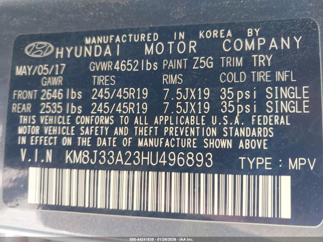 2017 HYUNDAI TUCSON KM8J33A23HU496893 Photo 8