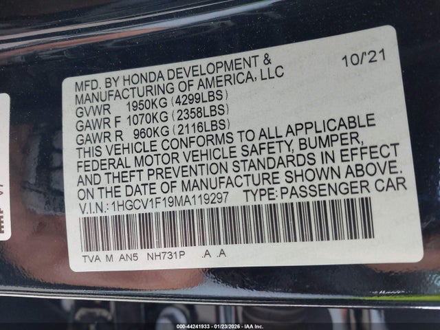 1HGCV1F19MA119297 Honda ACCORD LX