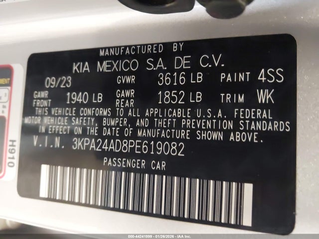 44241999 :رقم المزاد ، 3KPA24AD8PE619082 vin ، 2023 Kia Rio Lx مزاد بيع