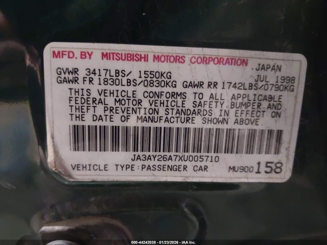 1999 MITSUBISHI MIRAGE JA3AY26A7XU005710 Photo 8