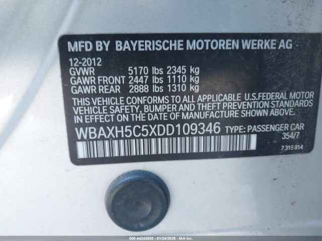 44242050 :رقم المزاد ، WBAXH5C5XDD109346 vin ، 2013 Bmw 528i Xdrive مزاد بيع