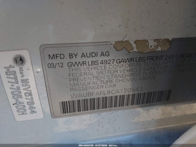 2012 AUDI A4 WAUBFAFL8CA120543 Photo 8