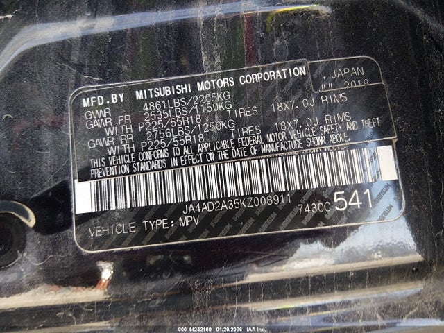 2019 MITSUBISHI OUTLANDER JA4AD2A35KZ008911 Photo 8