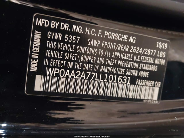 Aukcja sprzedaży 2020 Porsche Panamera 4, vin: WP0AA2A77LL101631, numer aukcji: 44242154