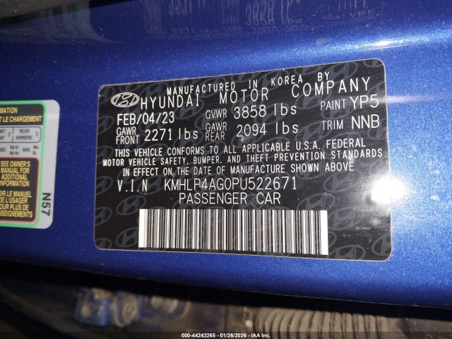 44242265 :رقم المزاد ، KMHLP4AG0PU522671 vin ، 2023 Hyundai Elantra Limited مزاد بيع