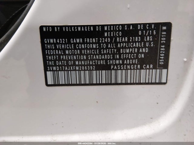 Продаж на аукціоні авто 2015 Volkswagen Jetta 1.8t Se, vin: 3VWD17AJXFM286392, номер лоту: 44242284