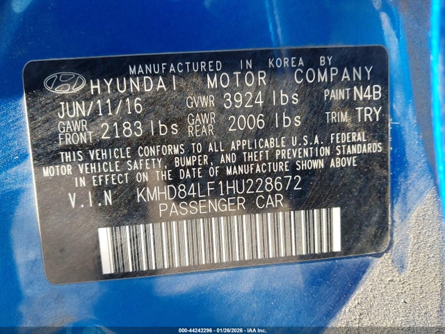 KMHD84LF1HU228672 Hyundai Elantra Limited