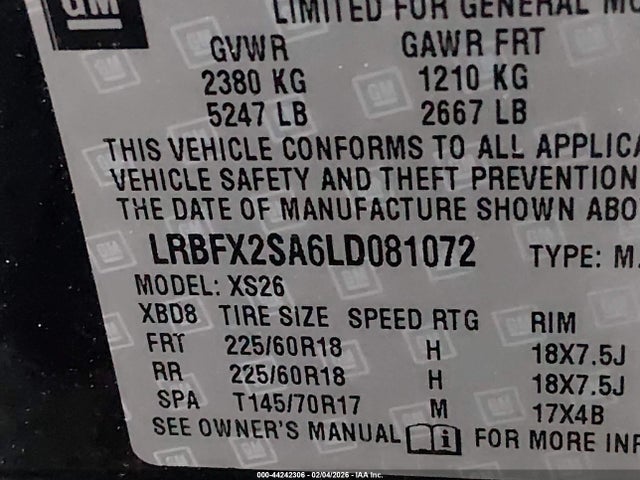 Aukcja sprzedaży 2020 Buick Envision Awd Essence, vin: LRBFX2SA6LD081072, numer aukcji: 44242306
