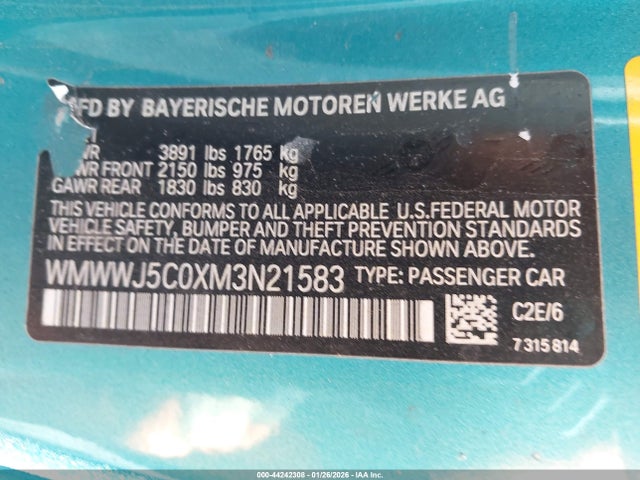 2021 MINI CONVERTIBLE WMWWJ5C0XM3N21583 Photo 8