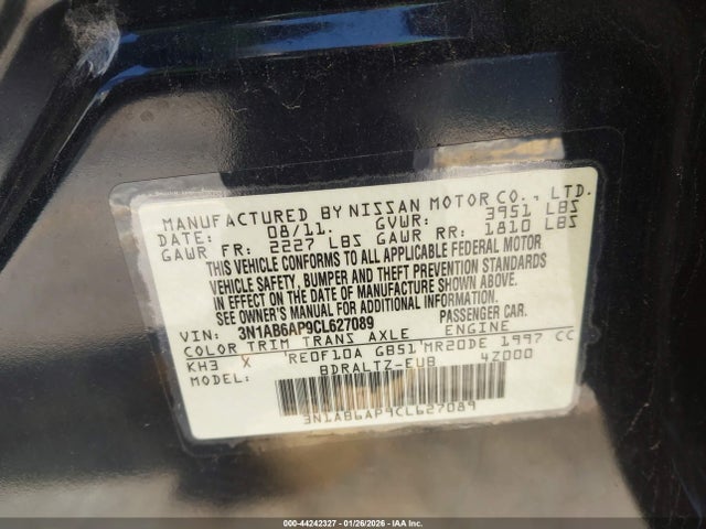 Продажа на аукционе авто 2012 Nissan Sentra 2.0 Sr, vin: 3N1AB6AP9CL627089, номер лота: 44242327