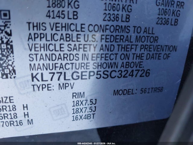 KL77LGEP5SC324726 Chevrolet Trax Fwd 1rs