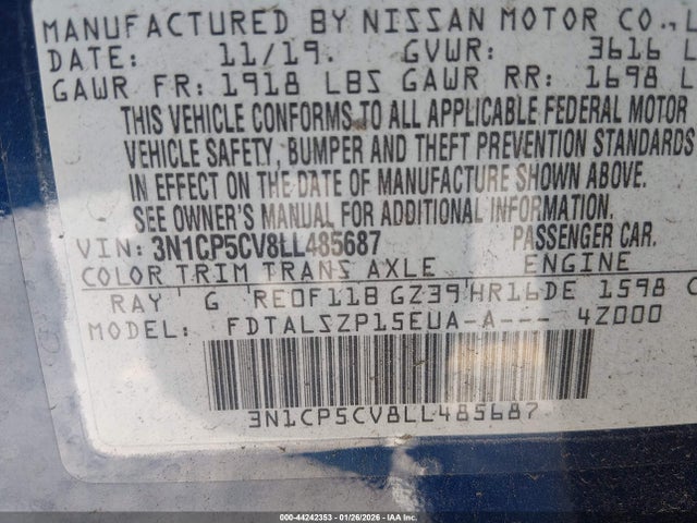 3N1CP5CV8LL485687 Nissan Kicks Sv Xtronic Cvt