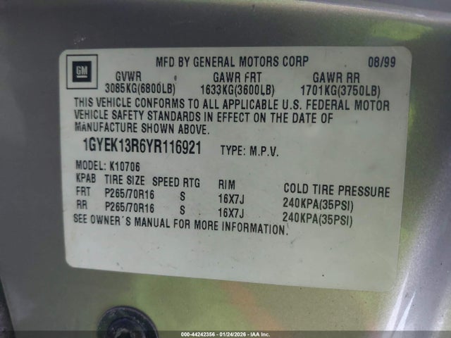 2000 CADILLAC ESCALADE 1GYEK13R6YR116921 Photo 8