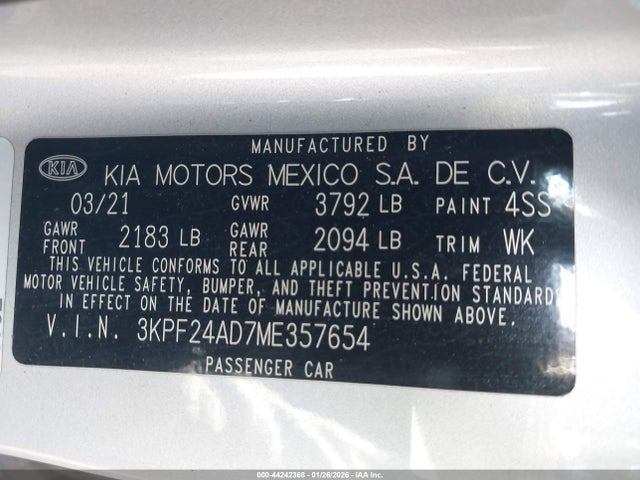 KIA Forte Lxs 2021 3KPF24AD7ME357654 Image 9