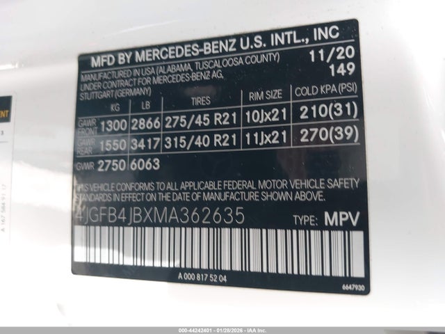 4JGFB4JBXMA362635 Mercedes-Benz GLE 350