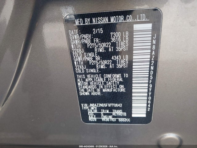 Aukcja sprzedaży 2015 Infiniti Qx80, vin: JN8AZ2ND5F9770642, numer aukcji: 44242406