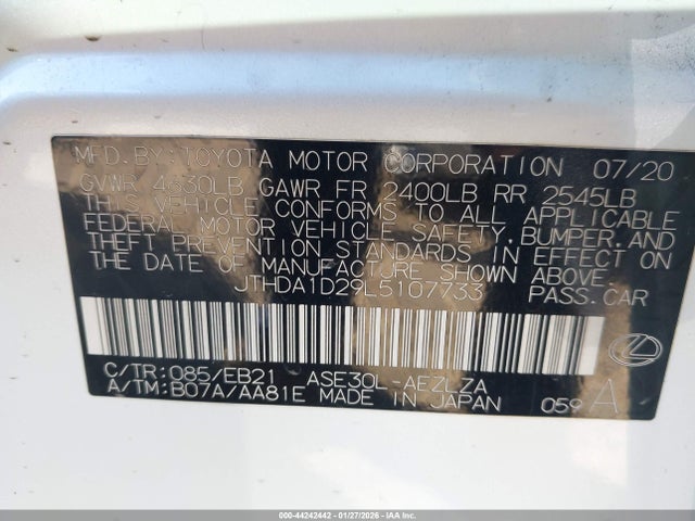 Продажа на аукционе авто 2020 Lexus Is 300, vin: JTHDA1D29L5107733, номер лота: 44242442