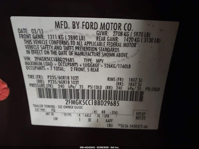 2011 FORD FLEX 2FMGK5CC1BBD29685 Photo 8