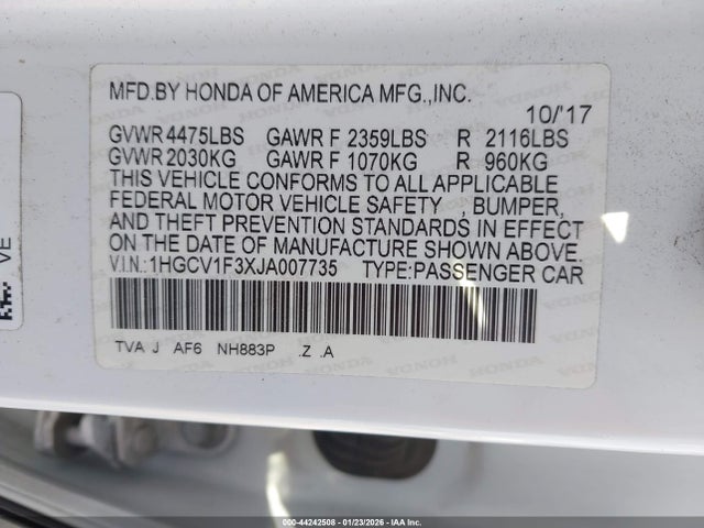1HGCV1F3XJA007735 Honda Accord Sport